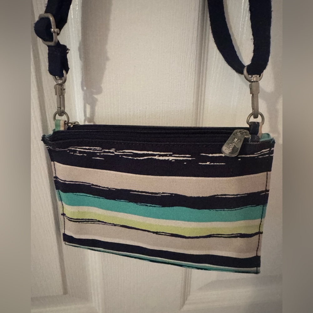 thirty-one Striped Crossbody Bag in Black, Teal & Cream